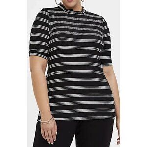 Torrid Striped Ribbed Knit Mock Neck Tunic Top Size 2 Short Sleeve Stretch